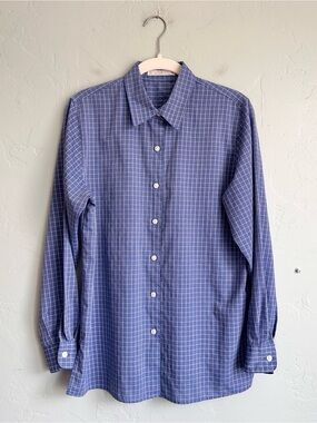 Foxcroft Women’s Blue White Windowpane Long Sleeve Button Up Shirt Size 6